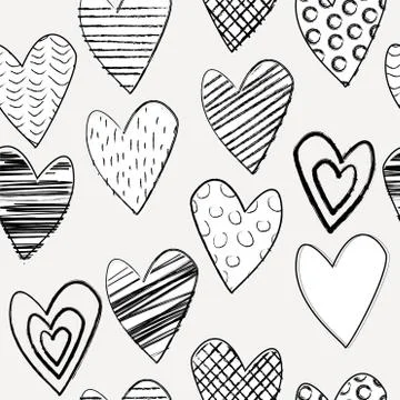 Seamless pattern with doodle hearts Stock Illustration