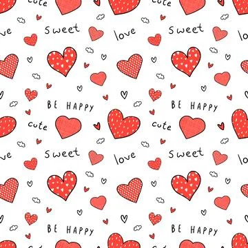 Seamless pattern doodle hearts pattern. 스톡 일러스트