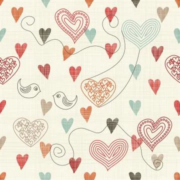 Seamless pattern with doodle hearts on texture background Illustrazione stock
