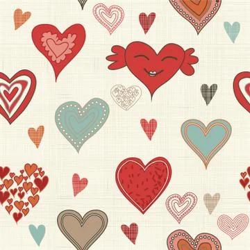 Seamless pattern with doodle hearts on texture background Stock Illustration