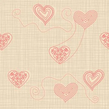 Seamless pattern with doodle hearts on texture background Stock Illustration
