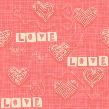 Seamless pattern with doodle hearts on texture background Stock Illustration