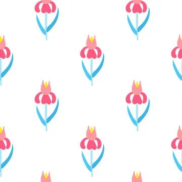 Seamless pattern with doodle iris flowers. Illustrazione stock