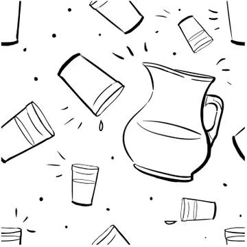 Seamless pattern doodle Jug and glasses with a drink Stock Illustration