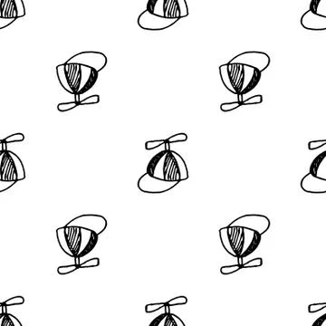 Seamless pattern doodle kid hat icon. Hand drawn black sketch. Sign symbol. D Stock Illustration