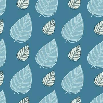 Seamless pattern with doodle leafs silhouettes. Simple botanic outline artwor 스톡 일러스트