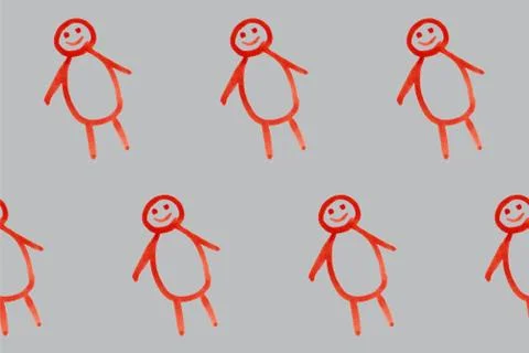 Seamless pattern with doodle man on gray board. Children's cute illustration Stock Illustration