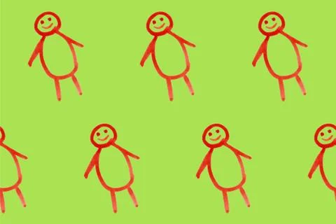 Seamless pattern with doodle man on green board. Children's cute illustration Stock Illustration
