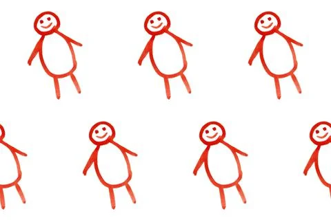 Seamless pattern with doodle man on white board. Children's cute illustration Stock Illustration