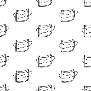Seamless pattern with doodle medical face mask. Isolated on white background. Stock Illustration
