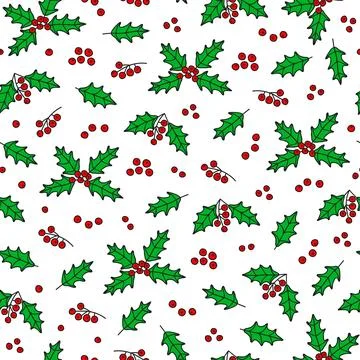 Seamless pattern with doodle mistletoe. Stock Illustration