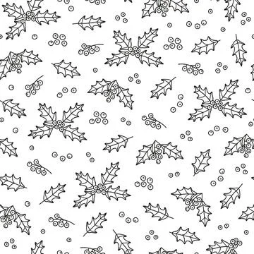 Seamless pattern with doodle mistletoe. Illustrazione stock