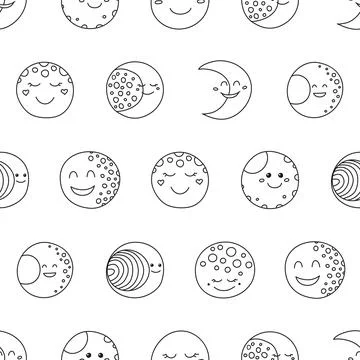Seamless pattern with doodle moon icons. Stock Illustration