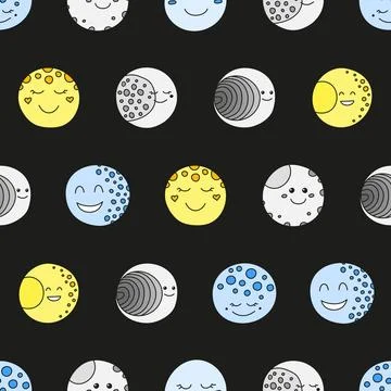 Seamless pattern with doodle moon icons. 스톡 일러스트