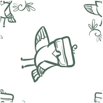 Seamless pattern doodle myrtle birds in glass Stock Illustration