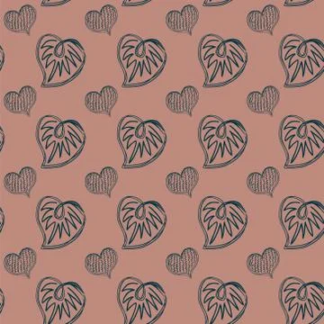 Seamless pattern from doodle navy blue hearts on a soft dark beige background Stock Illustration