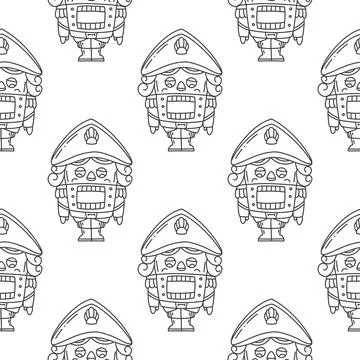 Seamless pattern doodle nutcracker black and white Illustrazione stock