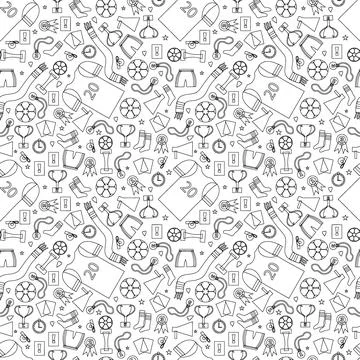 Seamless pattern of doodle objects for playing football. Flat vector illustra Stock Illustration