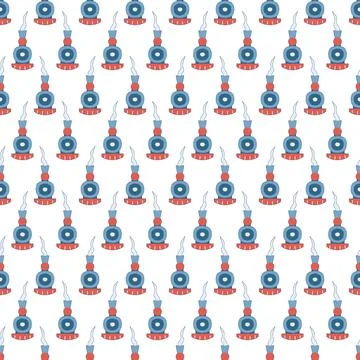 Seamless pattern Doodle old Locomotive Trains. Front view. Ground general Stock Illustration