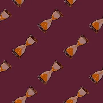 Seamless pattern with doodle orange hourglass elements ornament. Violet dark  스톡 일러스트
