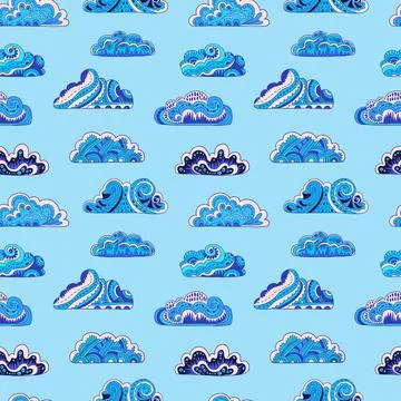 Seamless pattern with doodle ornate mandala clouds. Hand drawn vector 库存插图