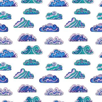 Seamless pattern with doodle ornate mandala clouds. Hand drawn vector イラスト素材