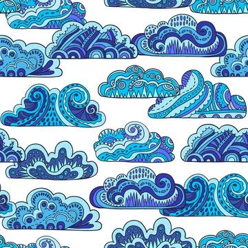 Seamless pattern with doodle ornate mandala clouds. Hand drawn vector 库存插图