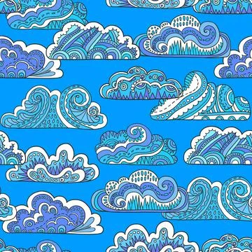 Seamless pattern with doodle ornate mandala clouds. Hand drawn vector 스톡 일러스트
