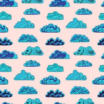Seamless pattern with doodle ornate mandala clouds. Hand drawn vector イラスト素材