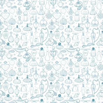 Seamless pattern with doodle perfumes. Can be used for wallpaper, pattern fills Illustrazione stock