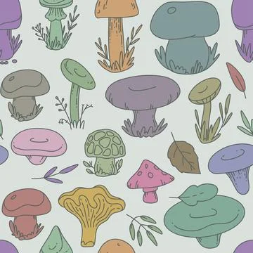 Seamless pattern doodle poisonous, edible mushroom Stock Illustration