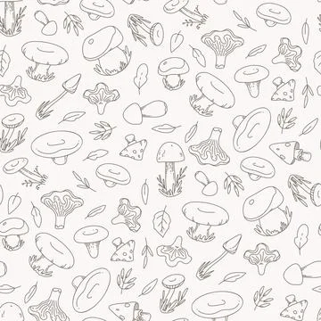 Seamless pattern doodle poisonous, edible mushroom Stock Illustration