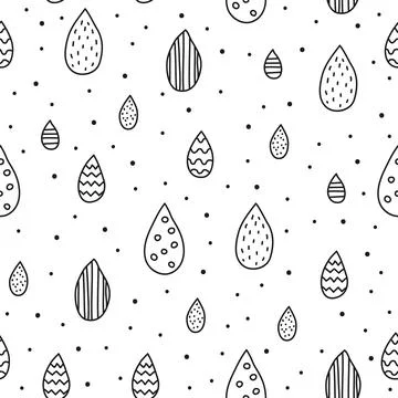 Seamless pattern with doodle rain drops. Illustrazione stock