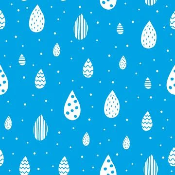 Seamless pattern with doodle rain drops. Stock Illustration