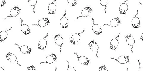 Seamless pattern with doodle random cartoon mice Stock Illustration