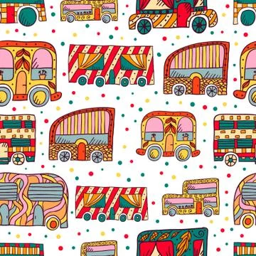 Seamless pattern with doodle recreational vechicles Stock Illustration
