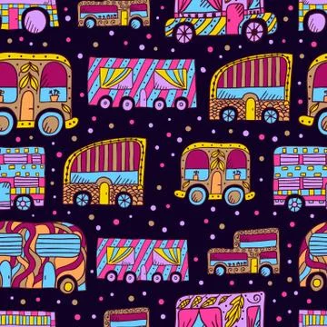 Seamless pattern with doodle recreational vechicles Illustrazione stock