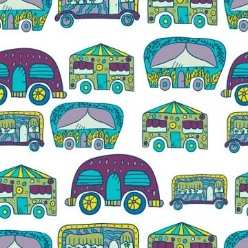 Seamless pattern with doodle recreational vechicles Stock Illustration