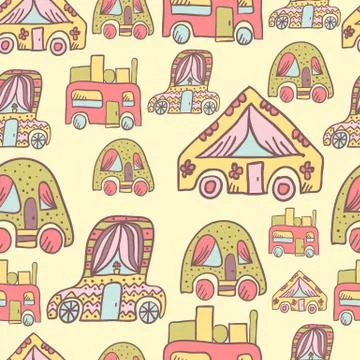 Seamless pattern with doodle recreational vechicles Stock Illustration