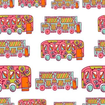 Seamless pattern with doodle recreational vechicles Stock Illustration