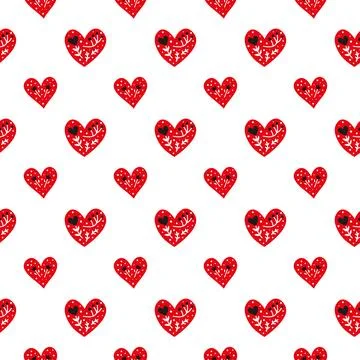 Seamless pattern with doodle Scandinavian hearts. Stock Illustration