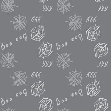 Seamless pattern with doodle scary spider web ornament. Hand drawn halloween  Illustrazione stock