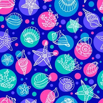 Seamless pattern with doodle seashells. Stock Illustration