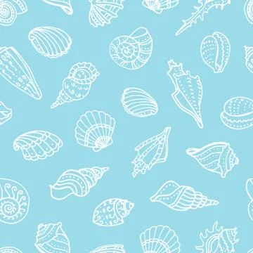 Seamless pattern with doodle seashells. Illustrazione stock