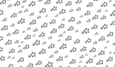 Seamless pattern with doodle shooting stars on white background hand drawn Stock Illustration