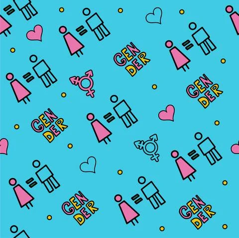 Seamless pattern doodle signs of feminism, women s rights. Grunge hand drawn Stock Illustration