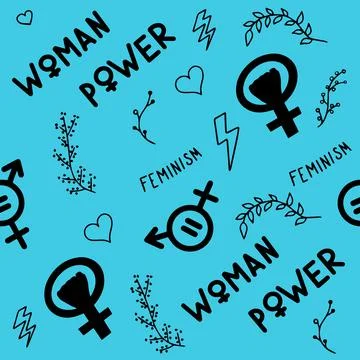 Seamless pattern doodle signs of feminism, women s rights. Grunge hand drawn Stock Illustration