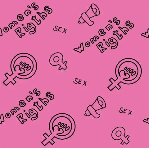 Seamless pattern doodle signs of feminism, women s rights. Grunge hand drawn Stock Illustration