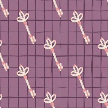Seamless pattern with doodle simple pink and white colored keys shapes. Purpl Illustrazione stock