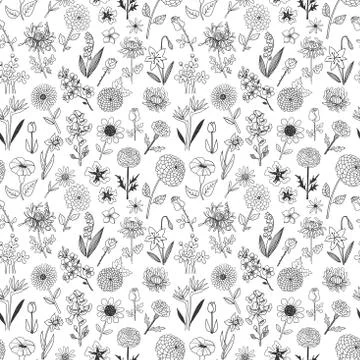 Seamless pattern with doodle sketch flowers. Can be used for wallpaper, patte Illustration